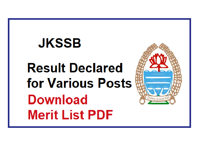 JKSSB Result declared for Various Posts, Download Merit list PDF 1