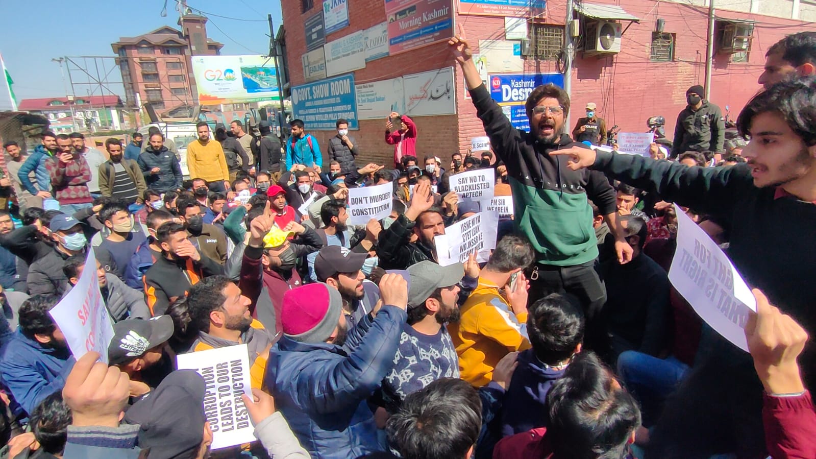 JKSSB Job Aspirants Protest in Srinagar, Demand Complete Ban on APTECH Ltd. 1