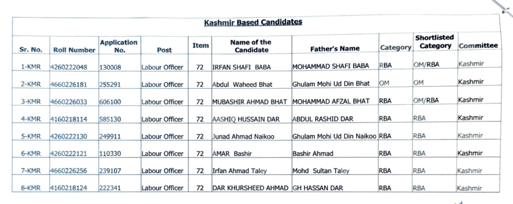 JKSSB Labour Officer Document Verification 2023 List Released, Check here 3